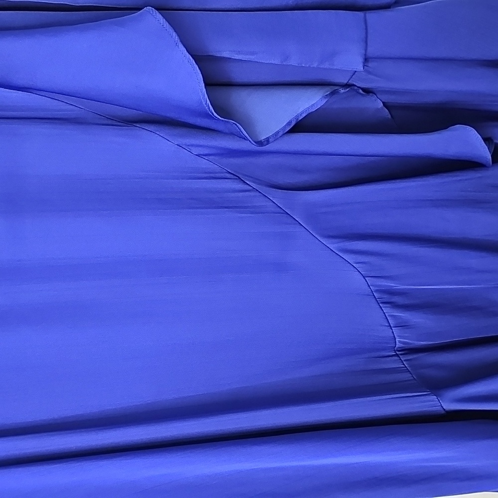 Anthropologie Elegant Blue Silky Wrap‎ Skirt Asymmetrical Ruffle Hem Peasant - Picture 9 of 16